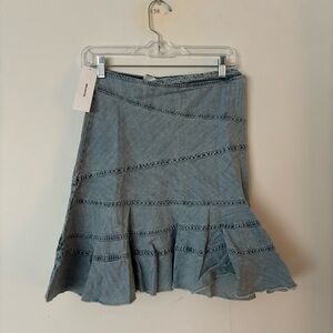 brand new! urban outfitters light blue denim zig zag lined ruffle midi skirt🤍